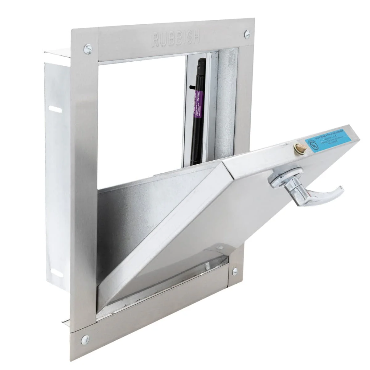 Midland Style Stainless Steel Trash Chute Door - Bottom Hinged - L Handle - Rubbish - Standard Trim - Image 2