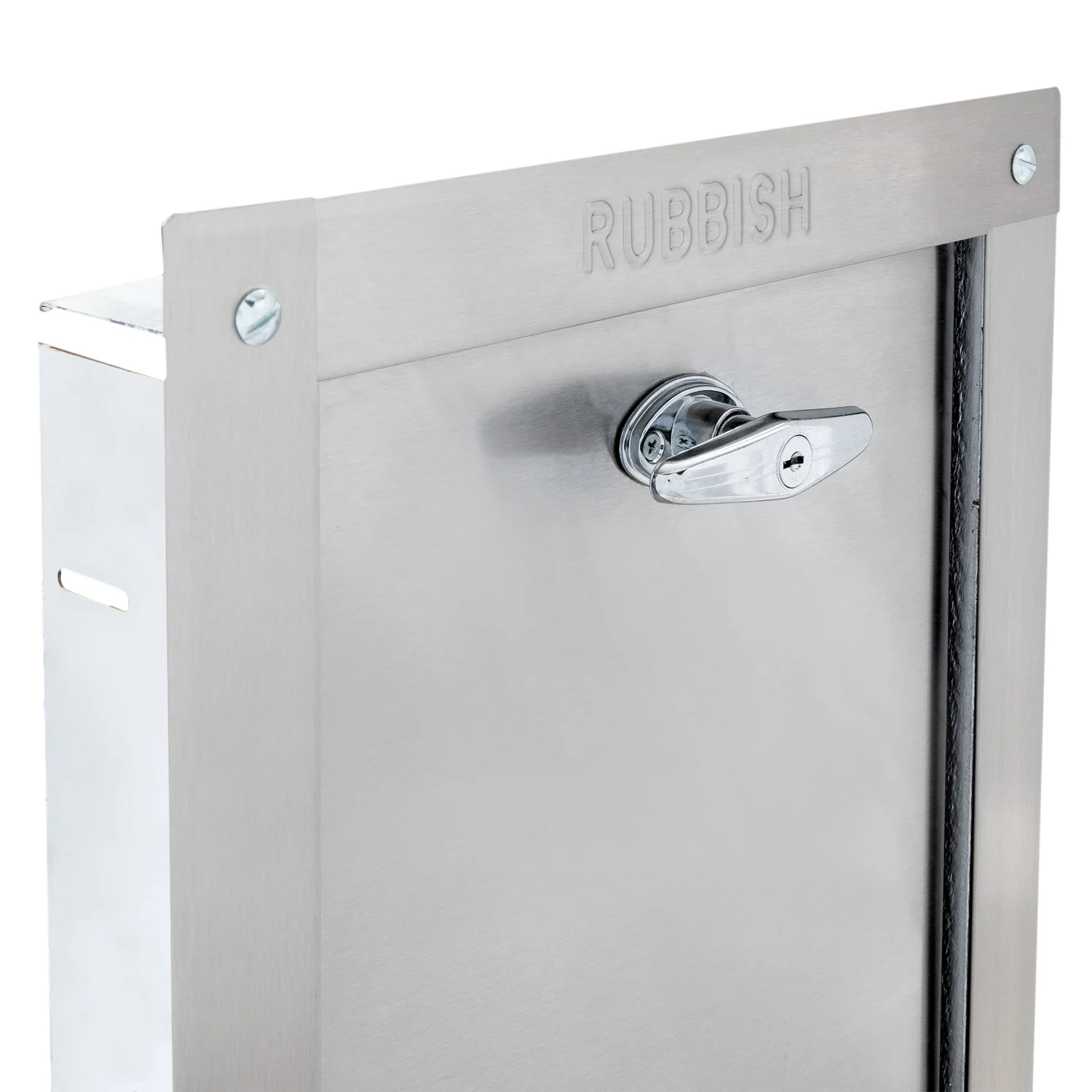Midland Style Stainless Steel Trash Chute Door - Bottom Hinged - T Handle - Rubbish - Standard Trim - Image 2