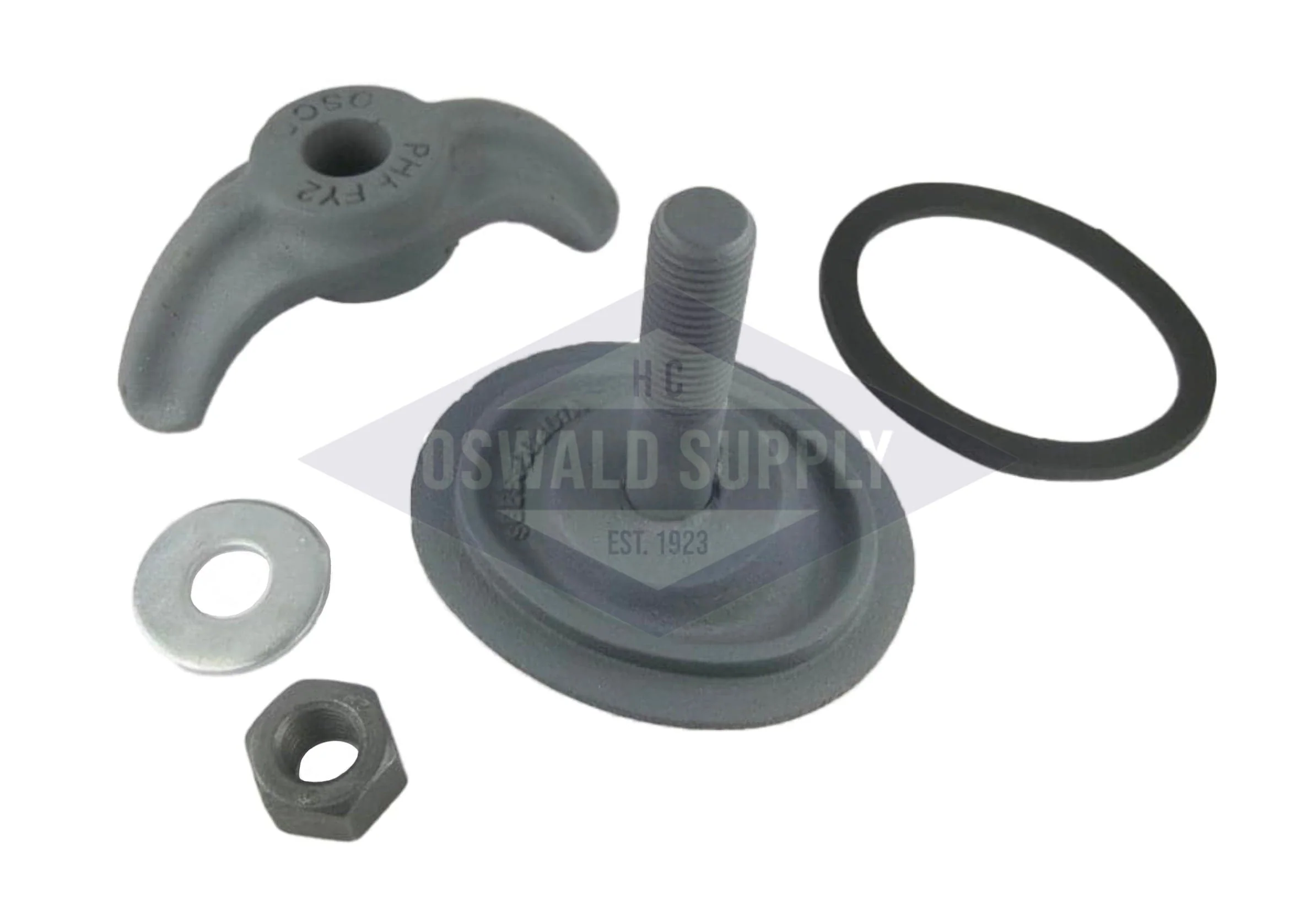 O&S Powermaster Boiler Handhole Assembly, Less Ring. 3-1/2 X 4-1/2, Elliptical, Cast Iron, Curved, Solid Bolt, "SGE5300201A"