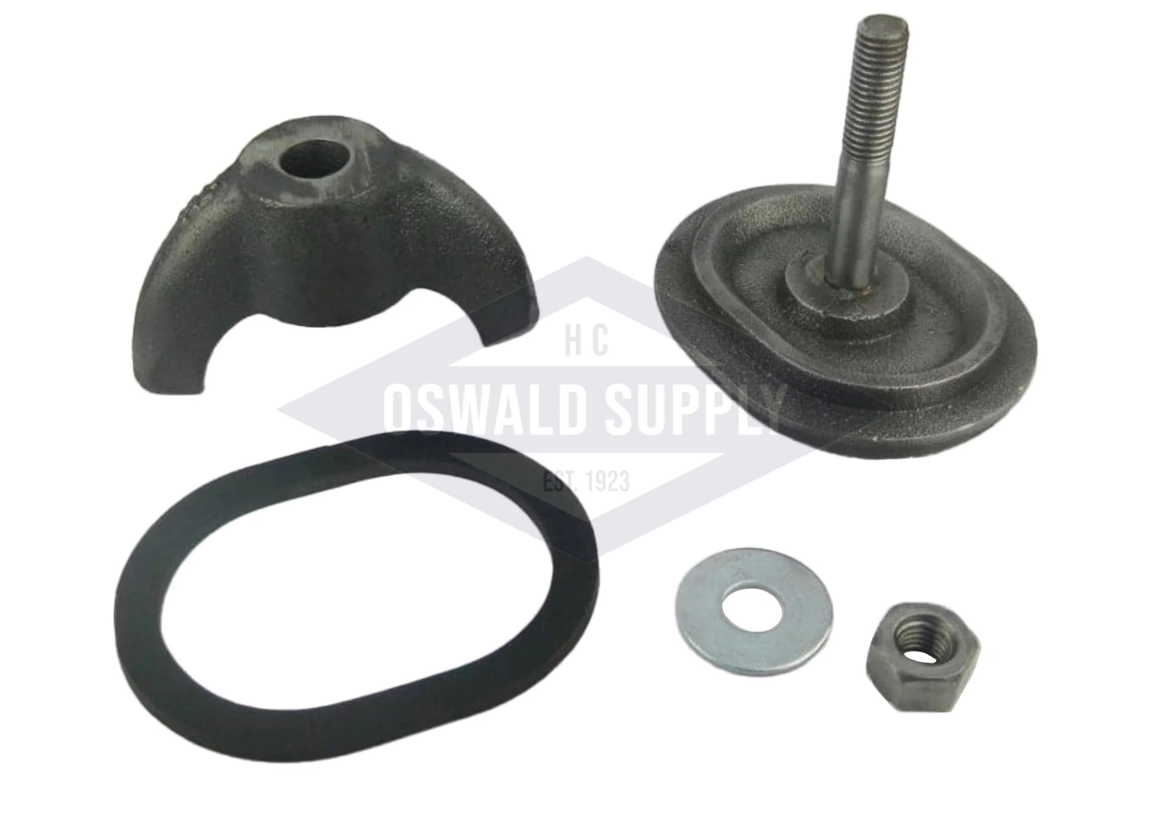 O&S Powermaster Boiler Handhole Assembly, Less Ring. 3-3/8 X 4-3/8, Obround, Cast Iron, Curved, Solid Bolt, "321004013"