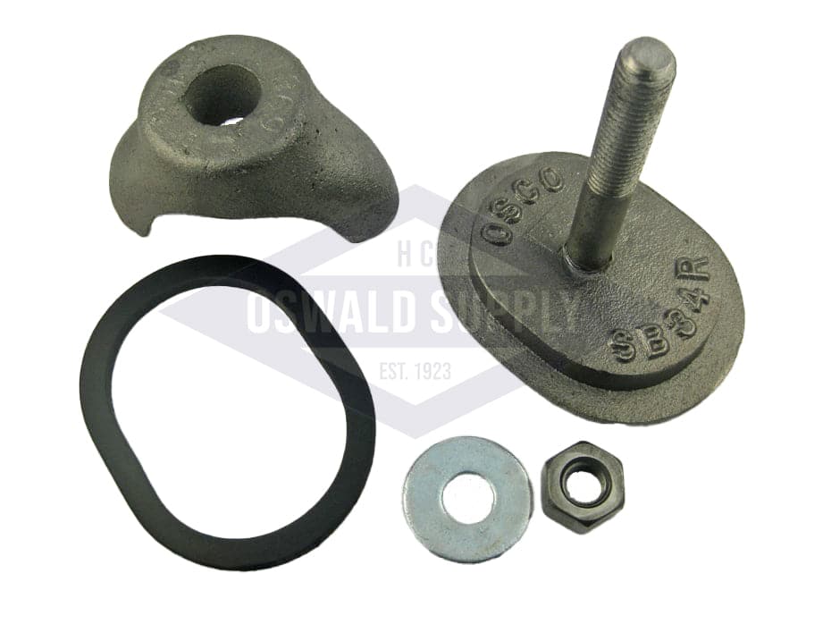 (PHH1SP) 3 X 4, Obround, Cast Iron, Solid Bolt, Flat, "SB34R". Handhole Assembly, Less Ring.