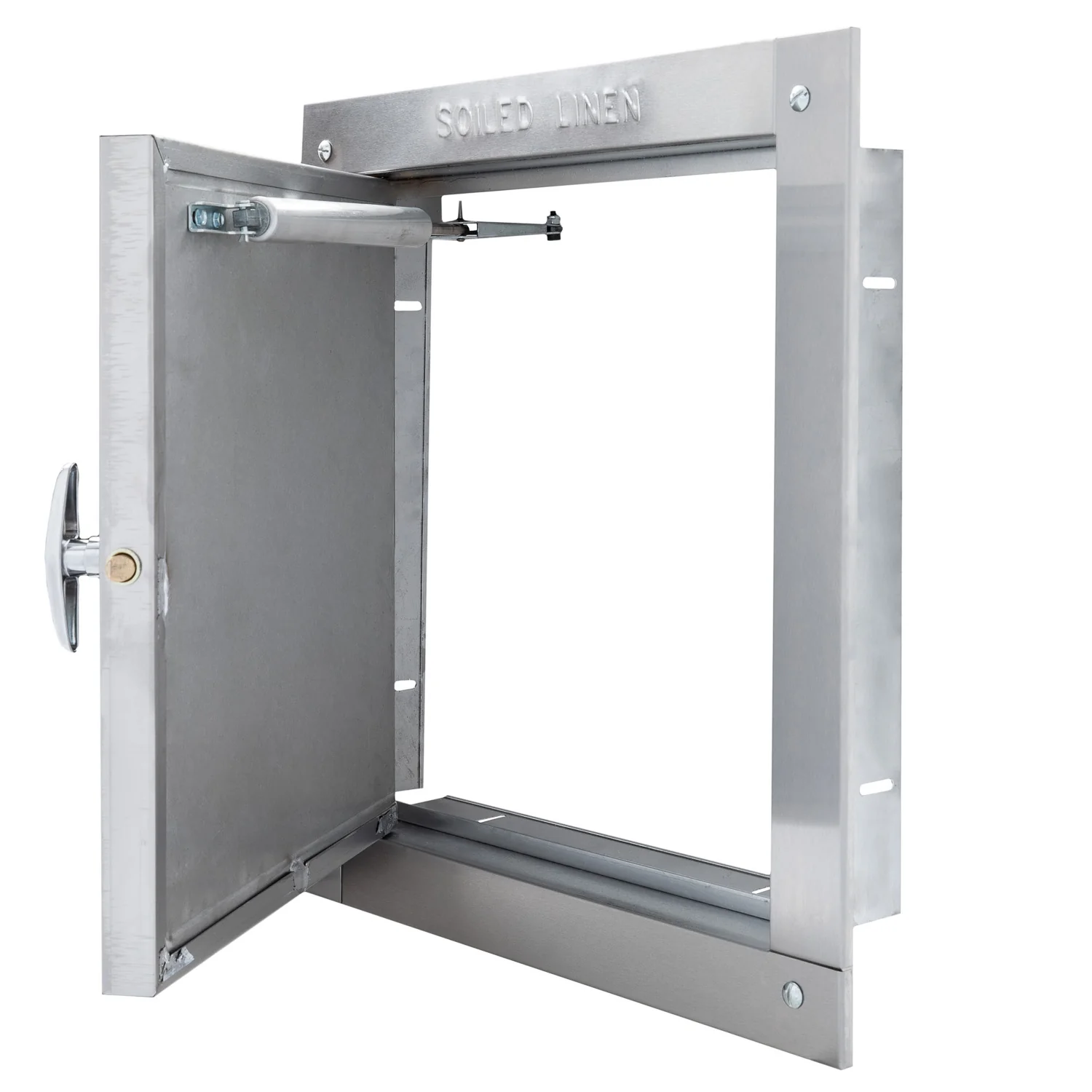 Universal Stainless Steel Trash Chute Door - Side Hinged - T Handle - Linen - Standard Trim - Image 2