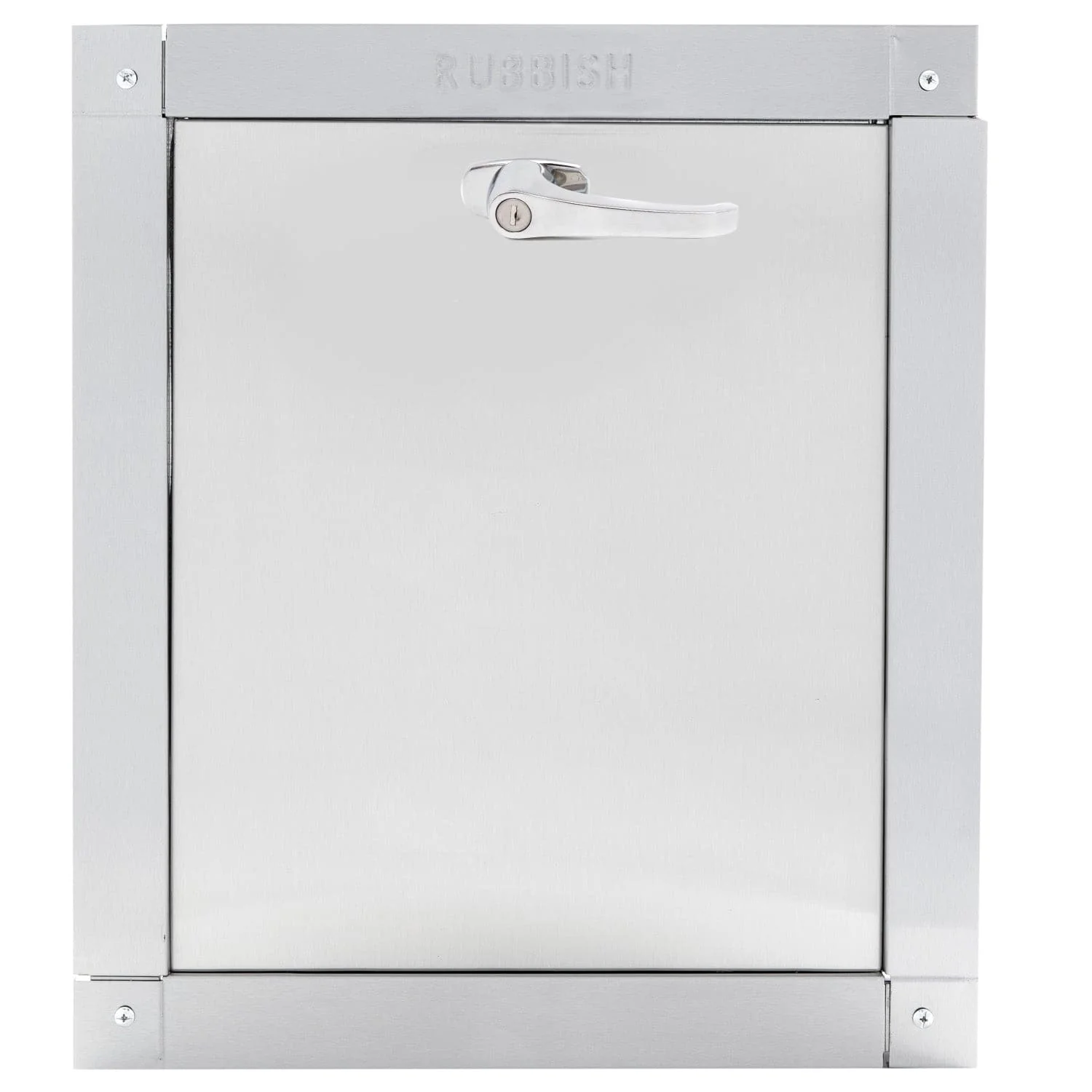 Wilkinson Style Stainless Steel Trash Chute Door - Bottom Hinged - L Handle - Rubbish - Standard Trim